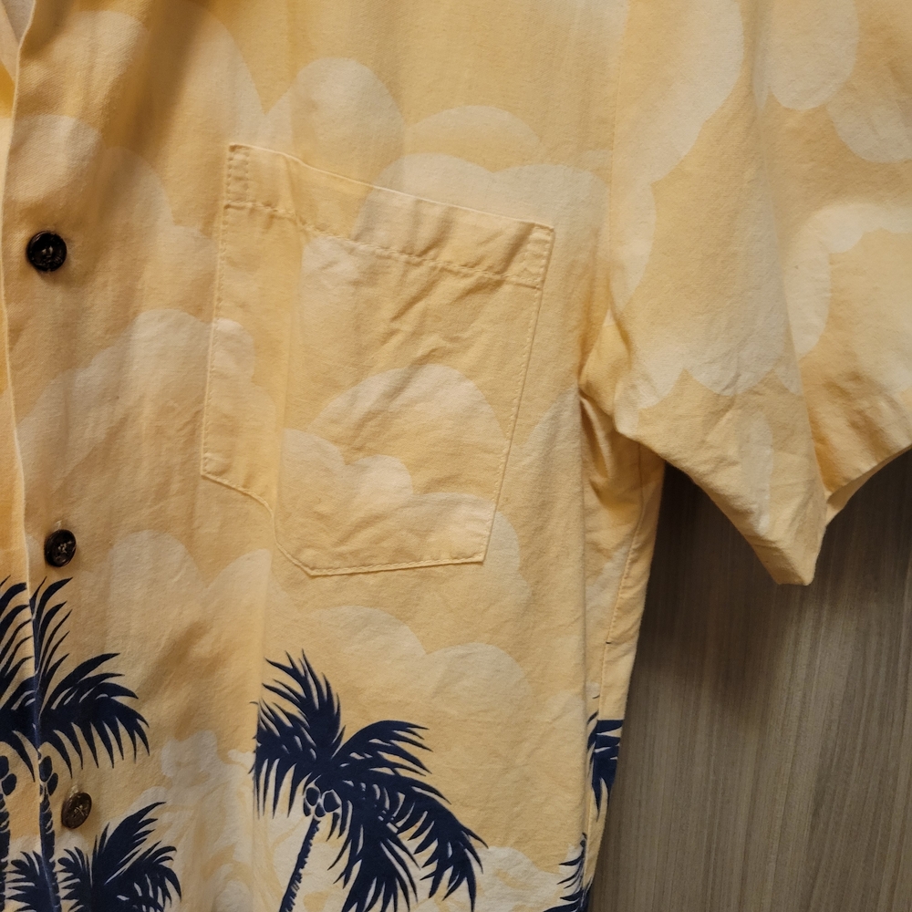 Vintage 90s Hawaiian Aloha Shirt Kolekole Peach Orange Navy Blue Palm Trees - Picture 8 of 16